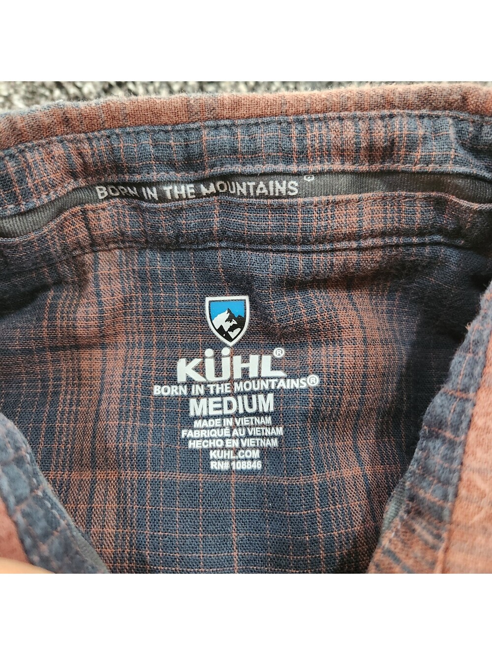 KUHL Shirt Mens Medium Plaid Flannel Long Sleeve Button Down Rust Blue Outdoor - Picture 6 of 8